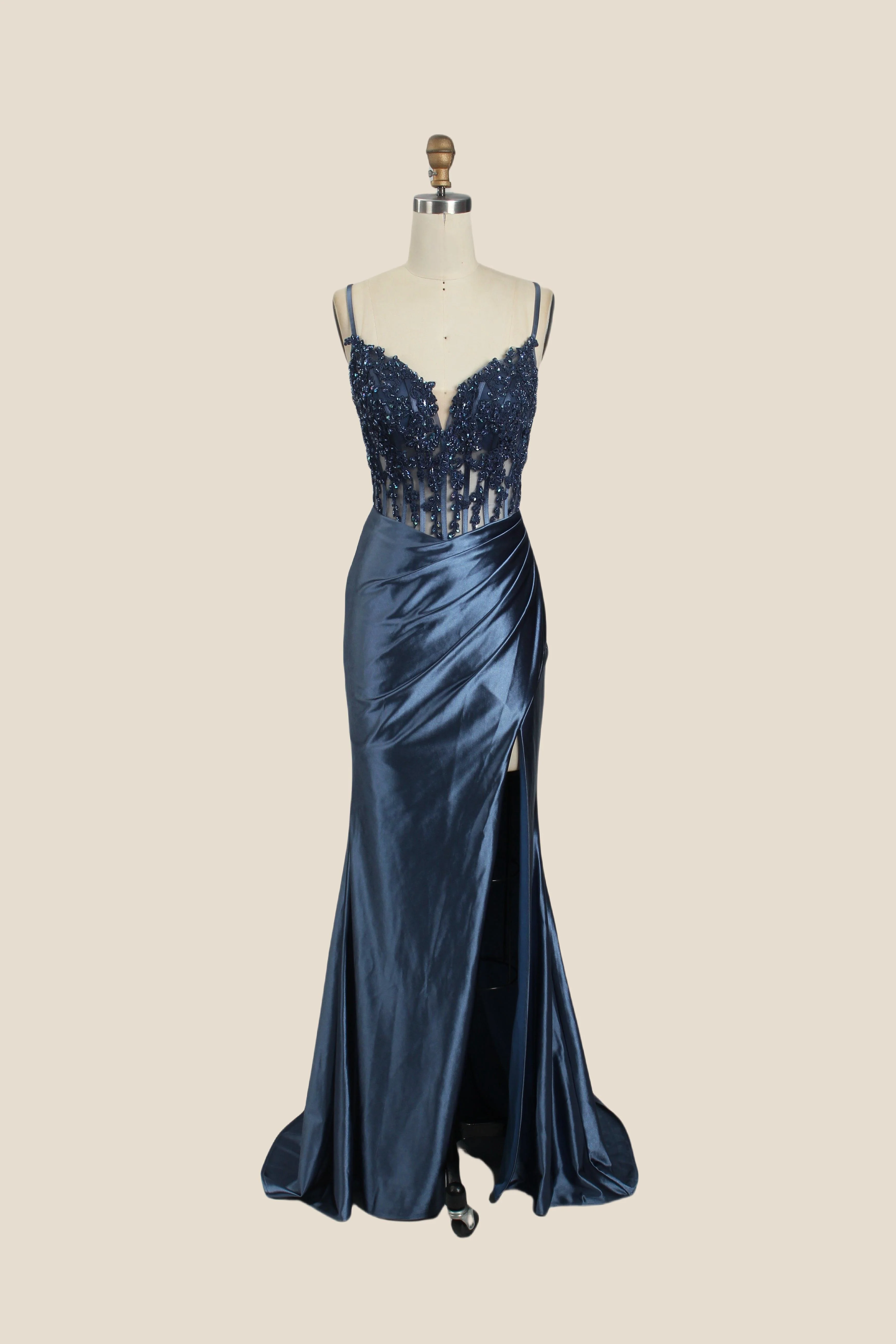 V-neck Sage Green Appliques Mermaid Long Dress - Image 6