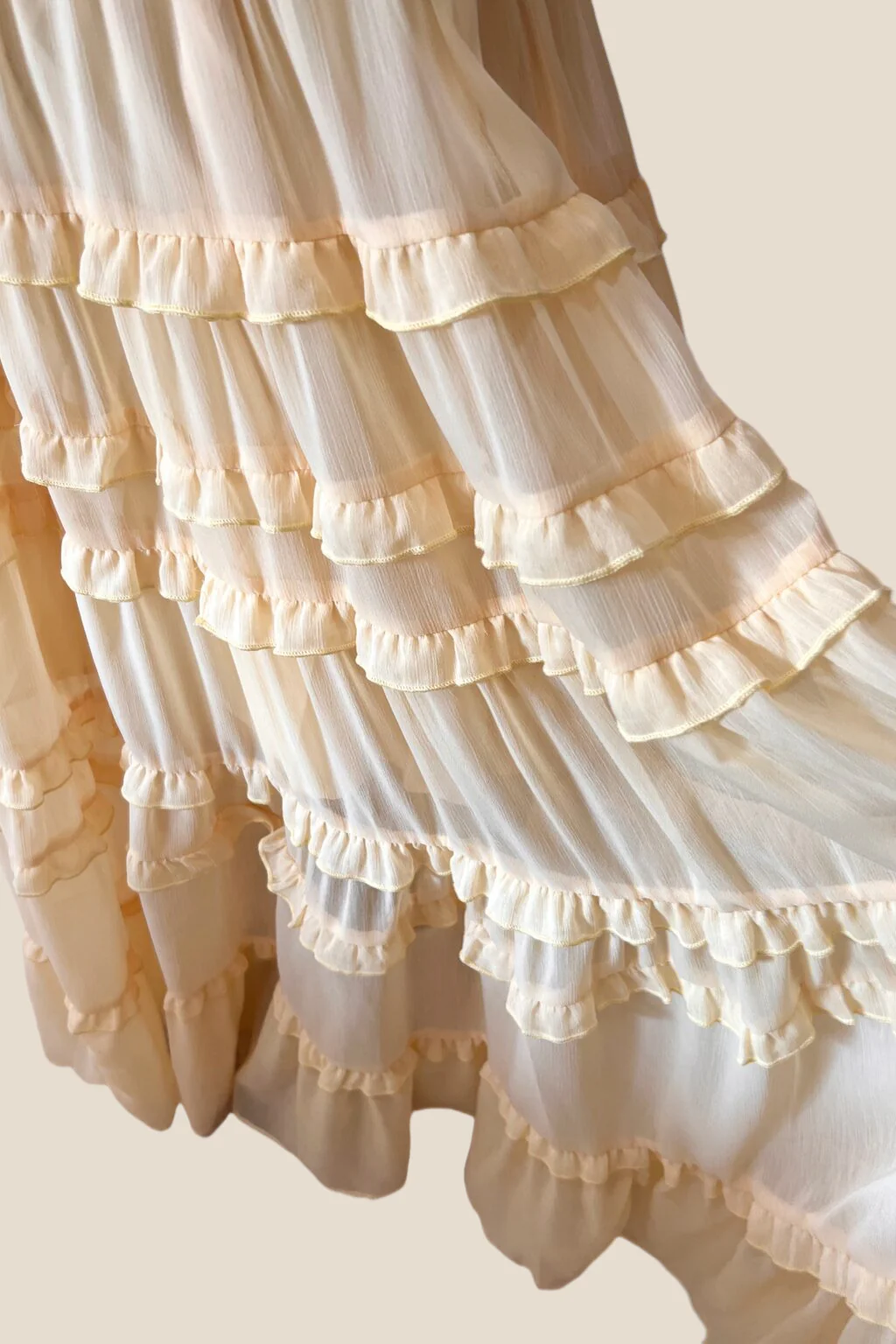 V-neck Yellow Ruffle Ruched Long Chiffon Dress - Image 6