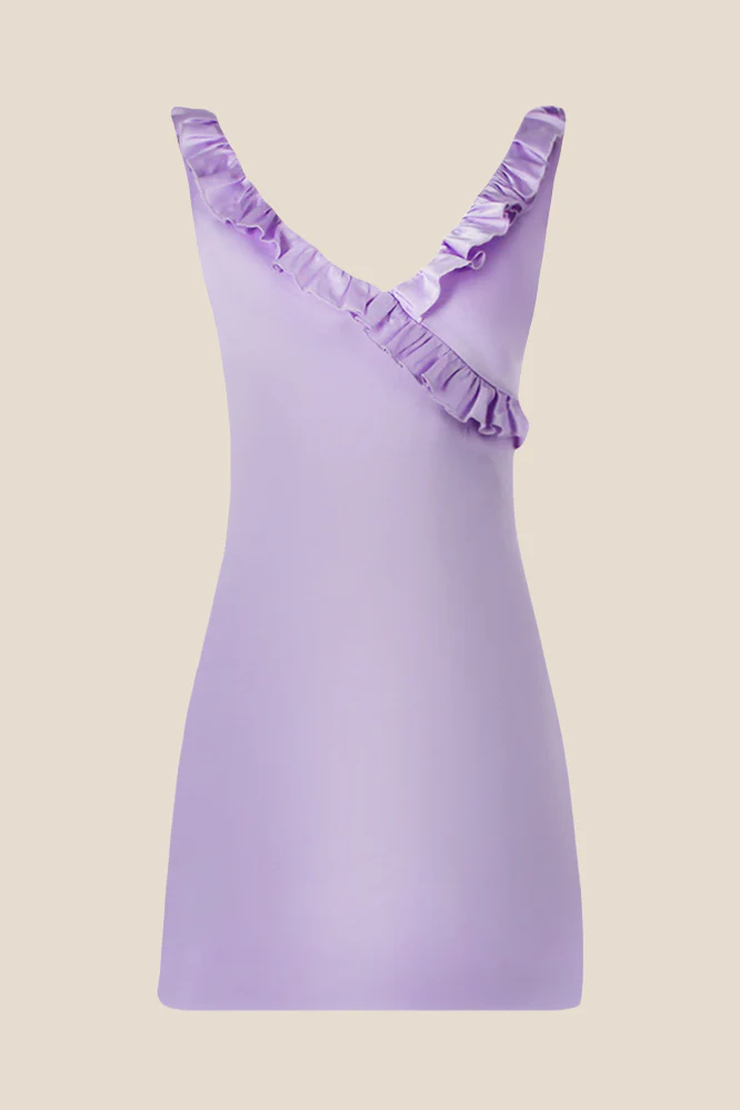 V-neck Lavender Ruffled A-line Short Dress