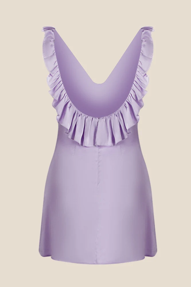 V-neck Lavender Ruffled A-line Short Dress - Image 2