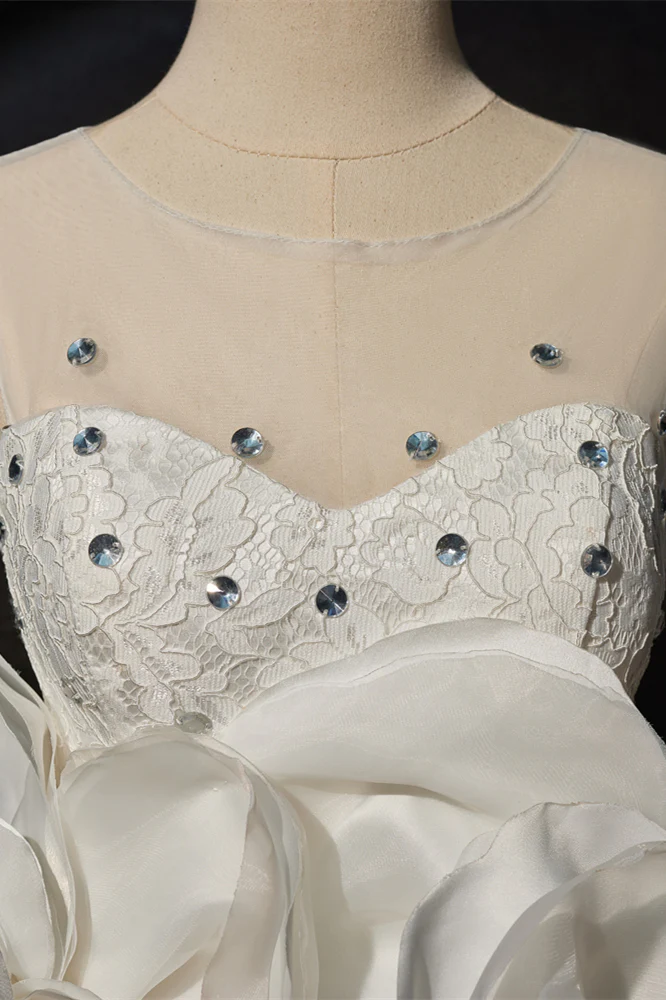 White Tulle A-line Short Dress with 3D Flowers - Image 4