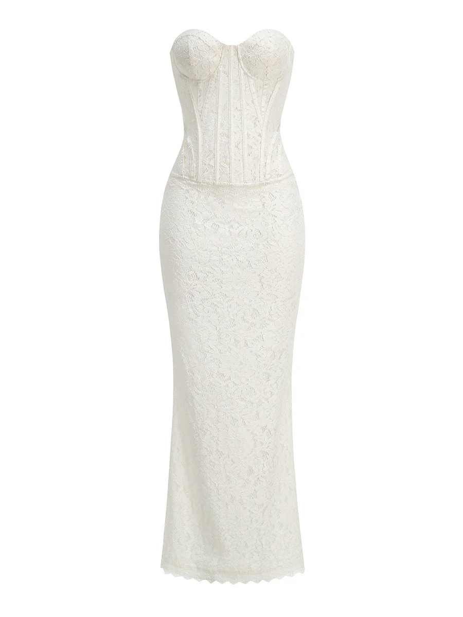 White Lace Sweetheart Corset Mermaid Dress