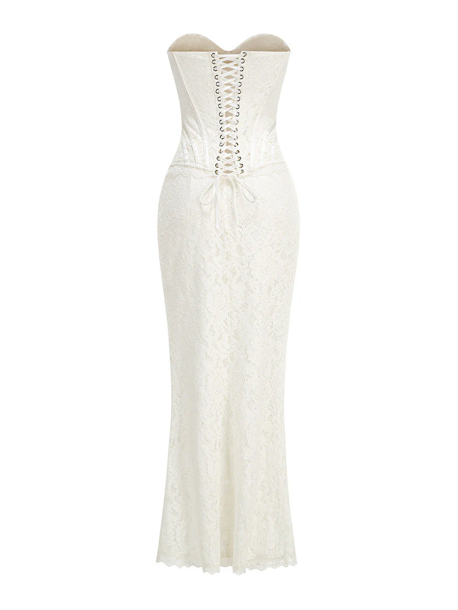 White Lace Sweetheart Corset Mermaid Dress - Image 2