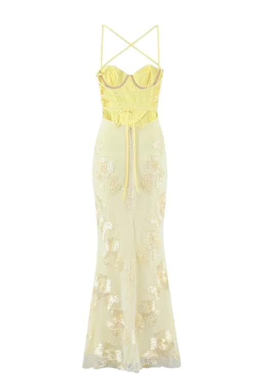 Wine Red Embroidered Fitted Straps Dress - Image 5