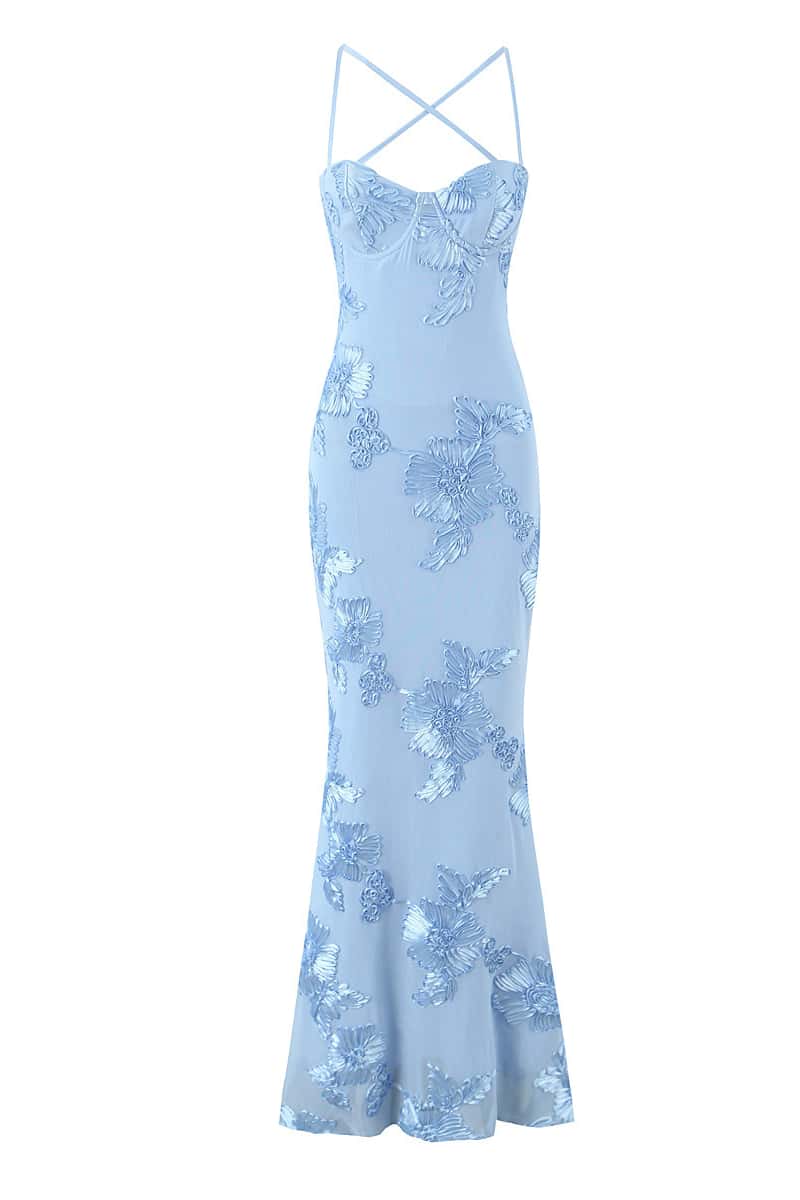Wine Red Embroidered Fitted Straps Dress - Image 6