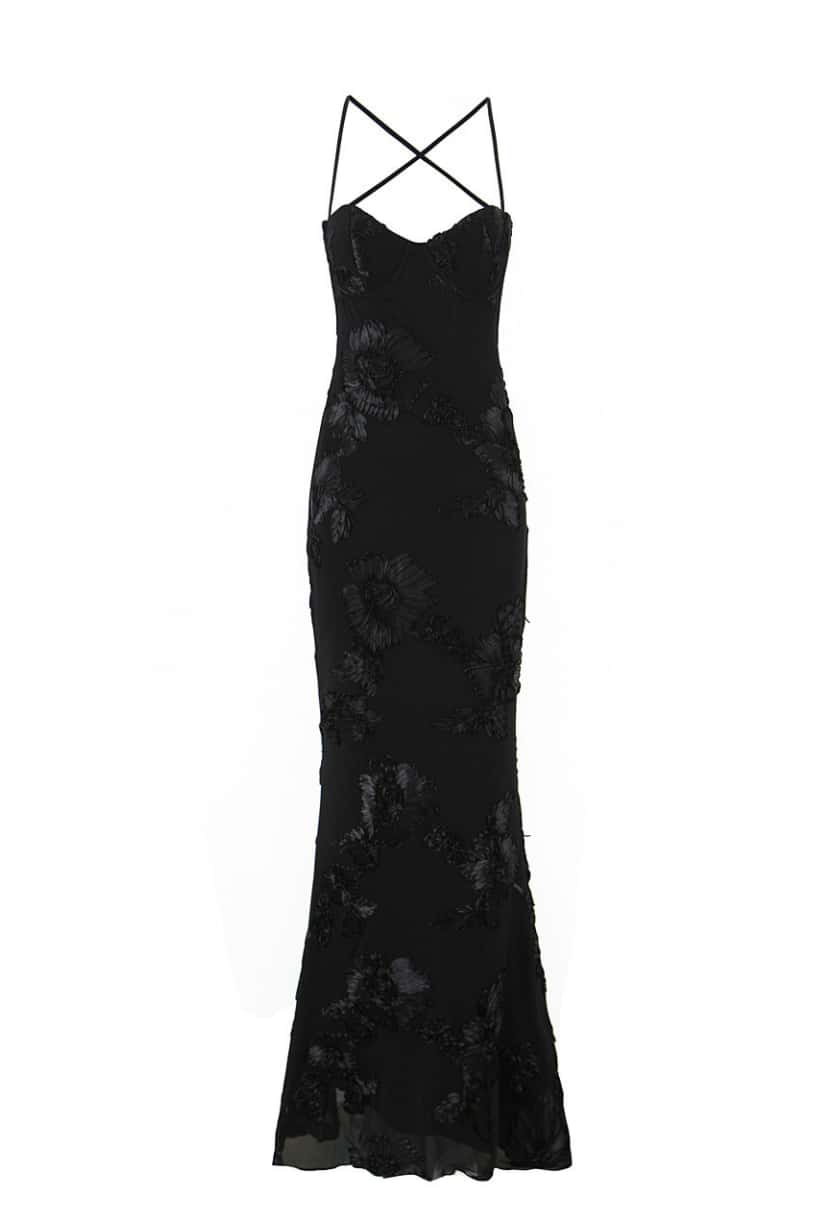 Wine Red Embroidered Fitted Straps Dress - Image 8