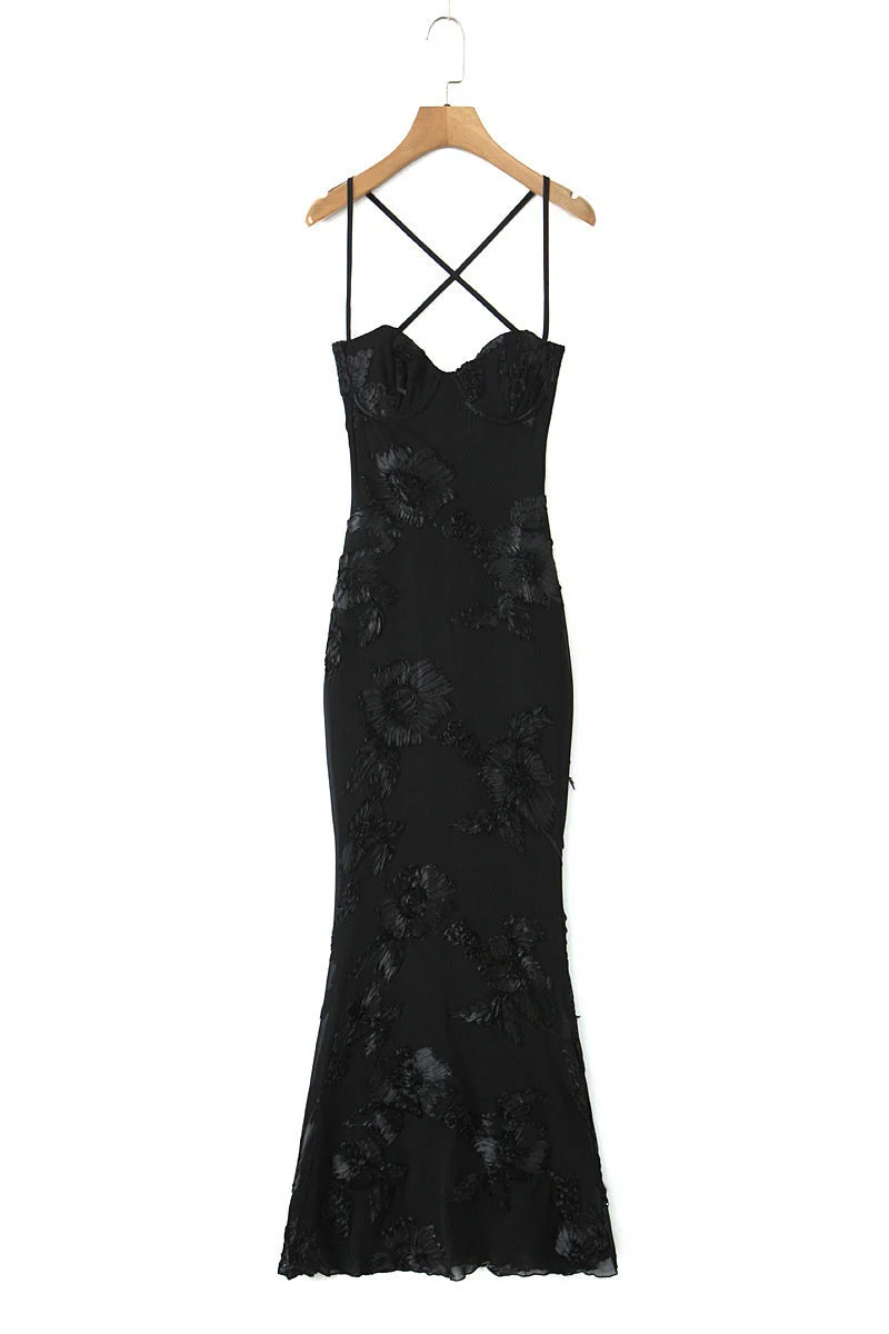 Wine Red Embroidered Fitted Straps Dress - Image 9