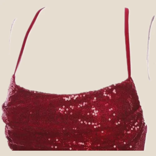 Wine Red Sequin Short Dress with Bow Back - Image 3