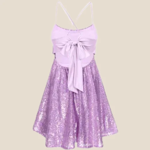 Wine Red Sequin Short Dress with Bow Back - Image 4