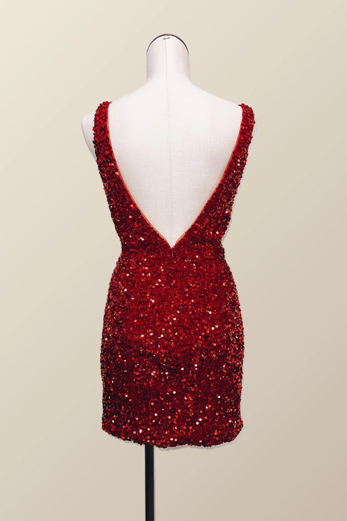 Wine Red Sequin Tight Mini Dress - Image 2