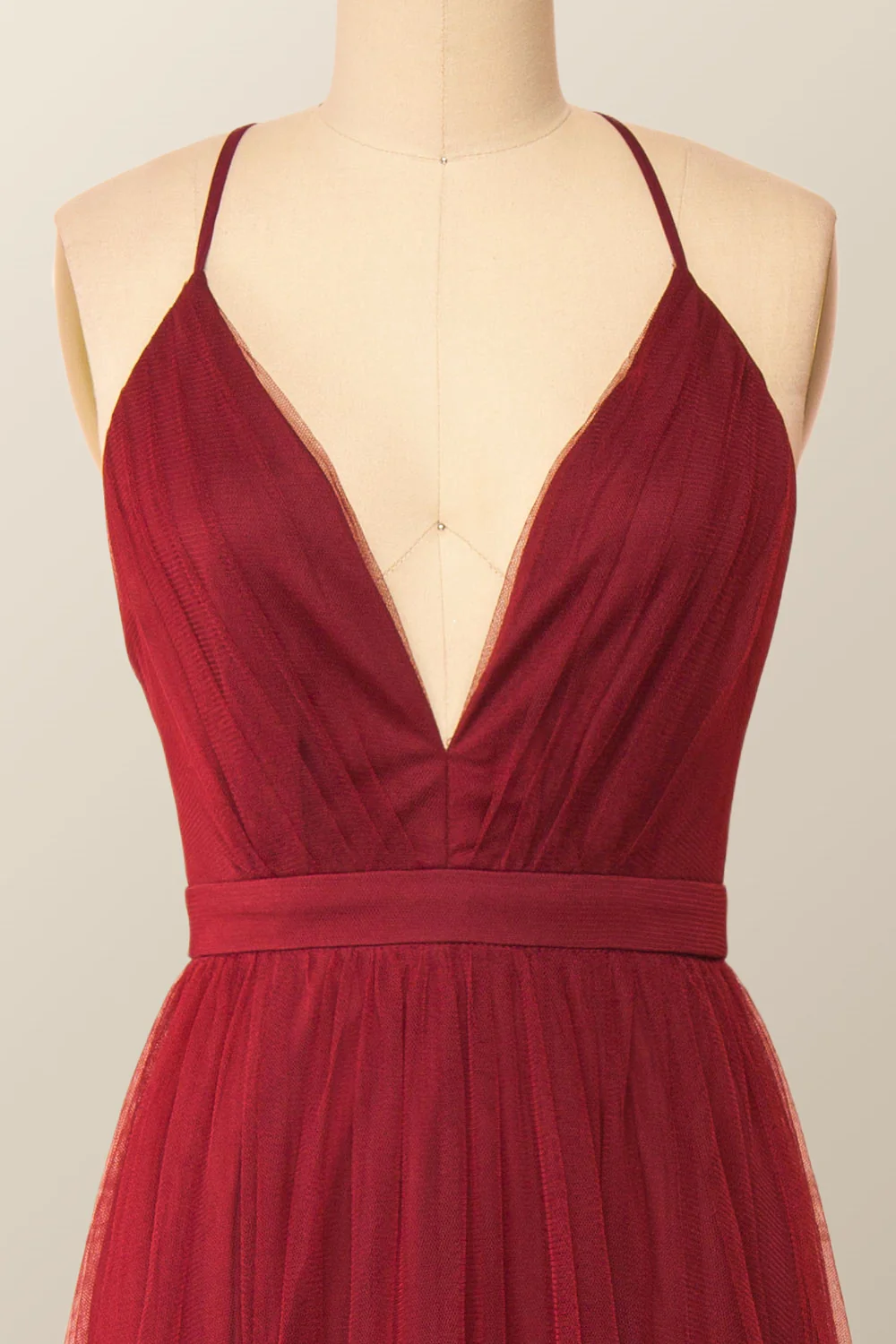 Wine Red Tulle A-line Long Maxi Dress - Image 2