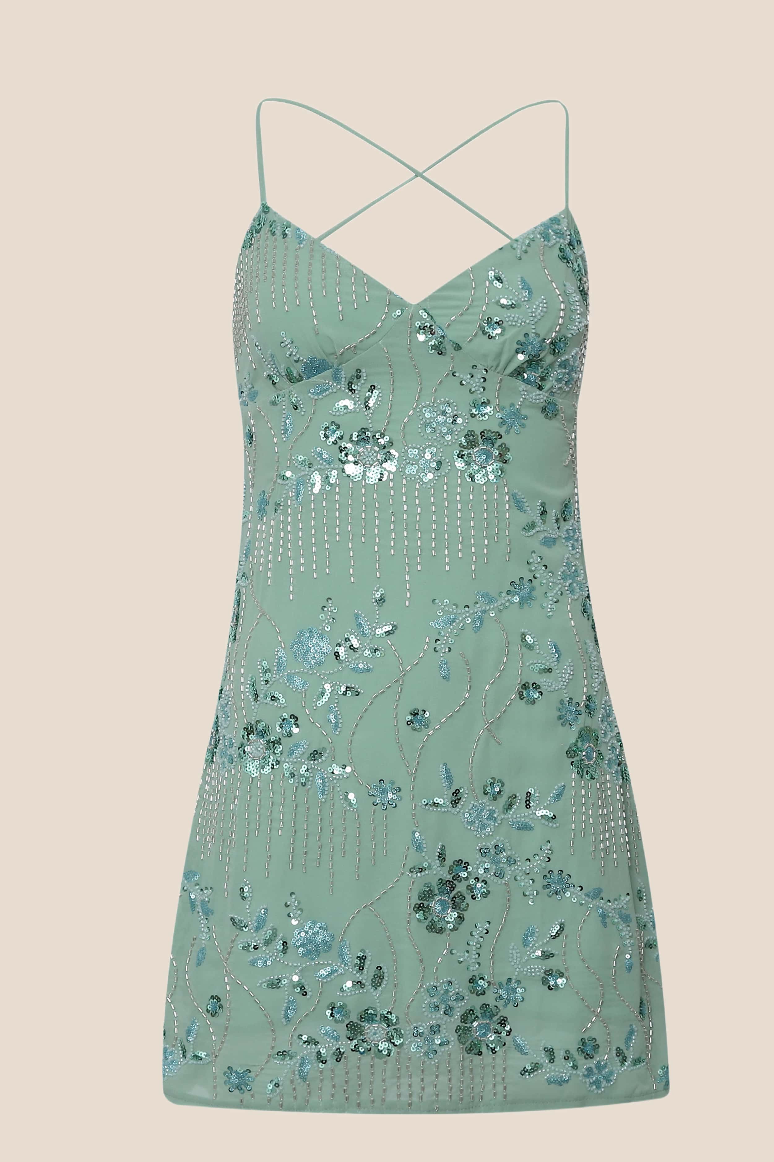 Yellow Beaded Straps Fitted Short Dress - Image 4