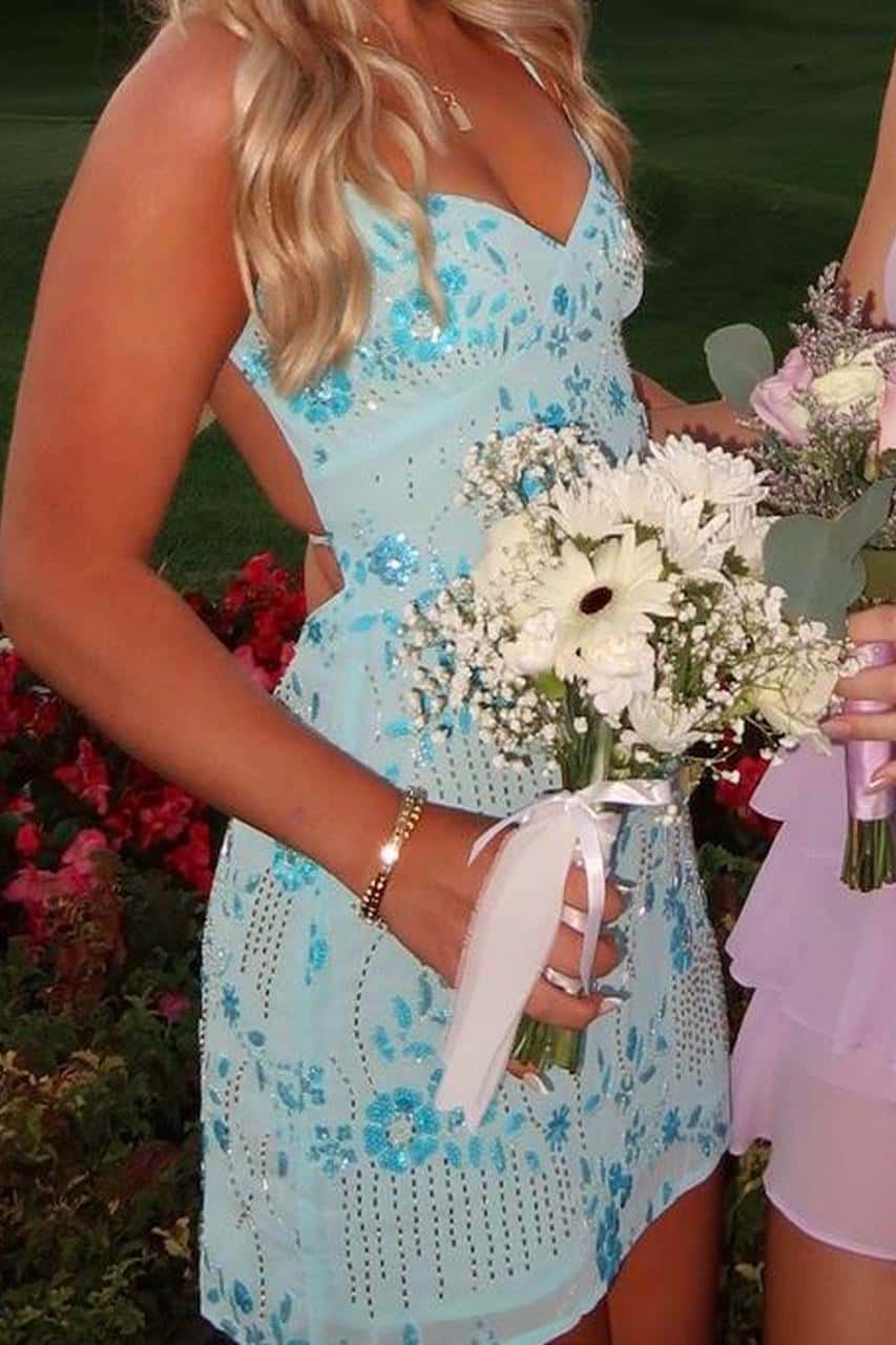 Yellow Beaded Straps Fitted Short Dress - Image 7