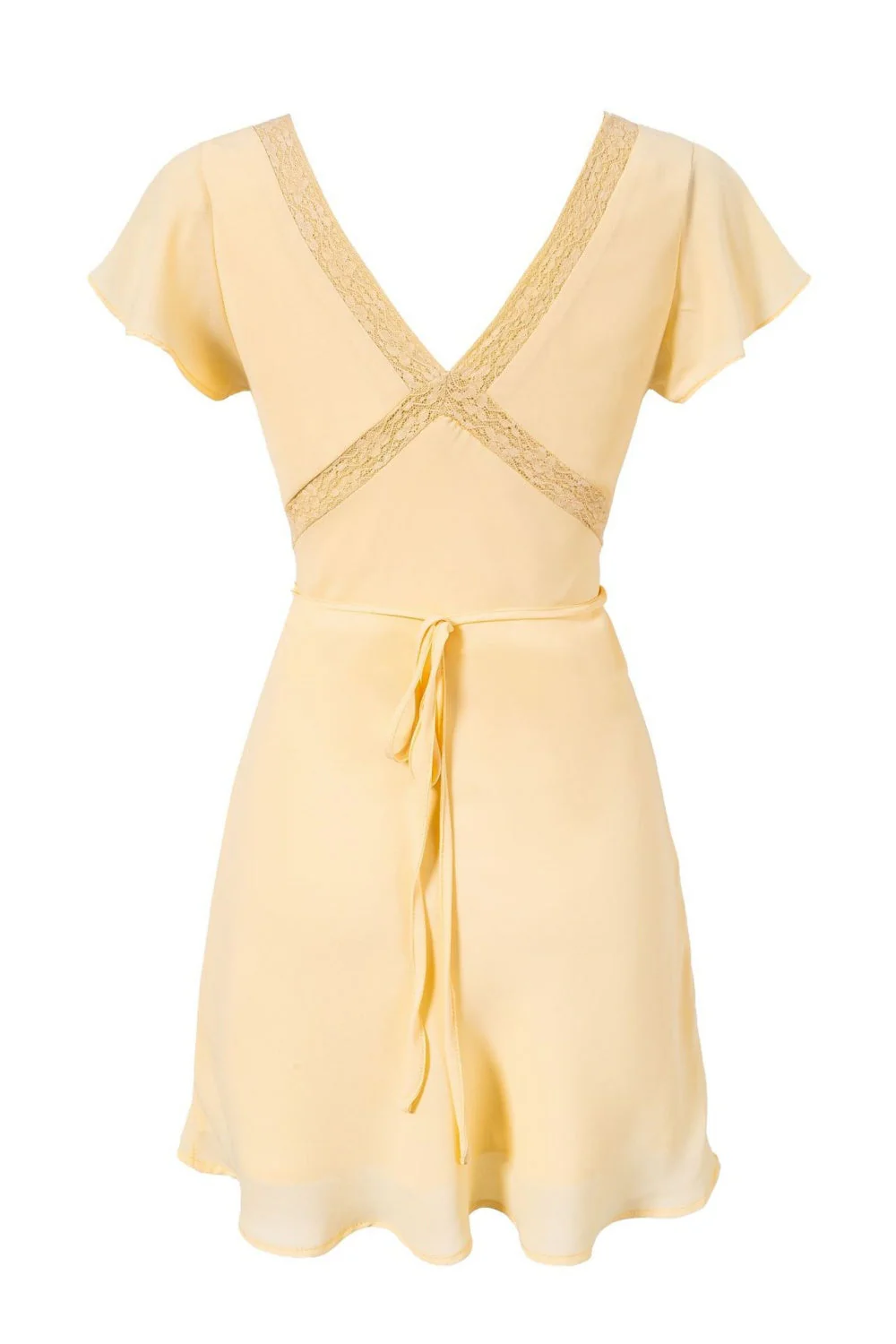 Yellow Cap Sleeves Lace Applique Skirt - Image 2