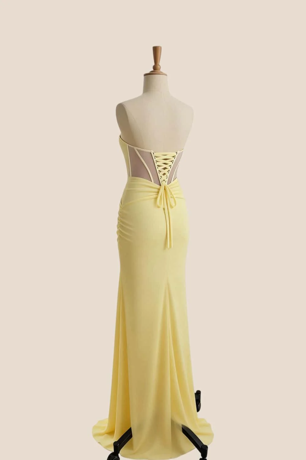 Yellow Corset Ruched Slit Long Prom Dress - Image 2