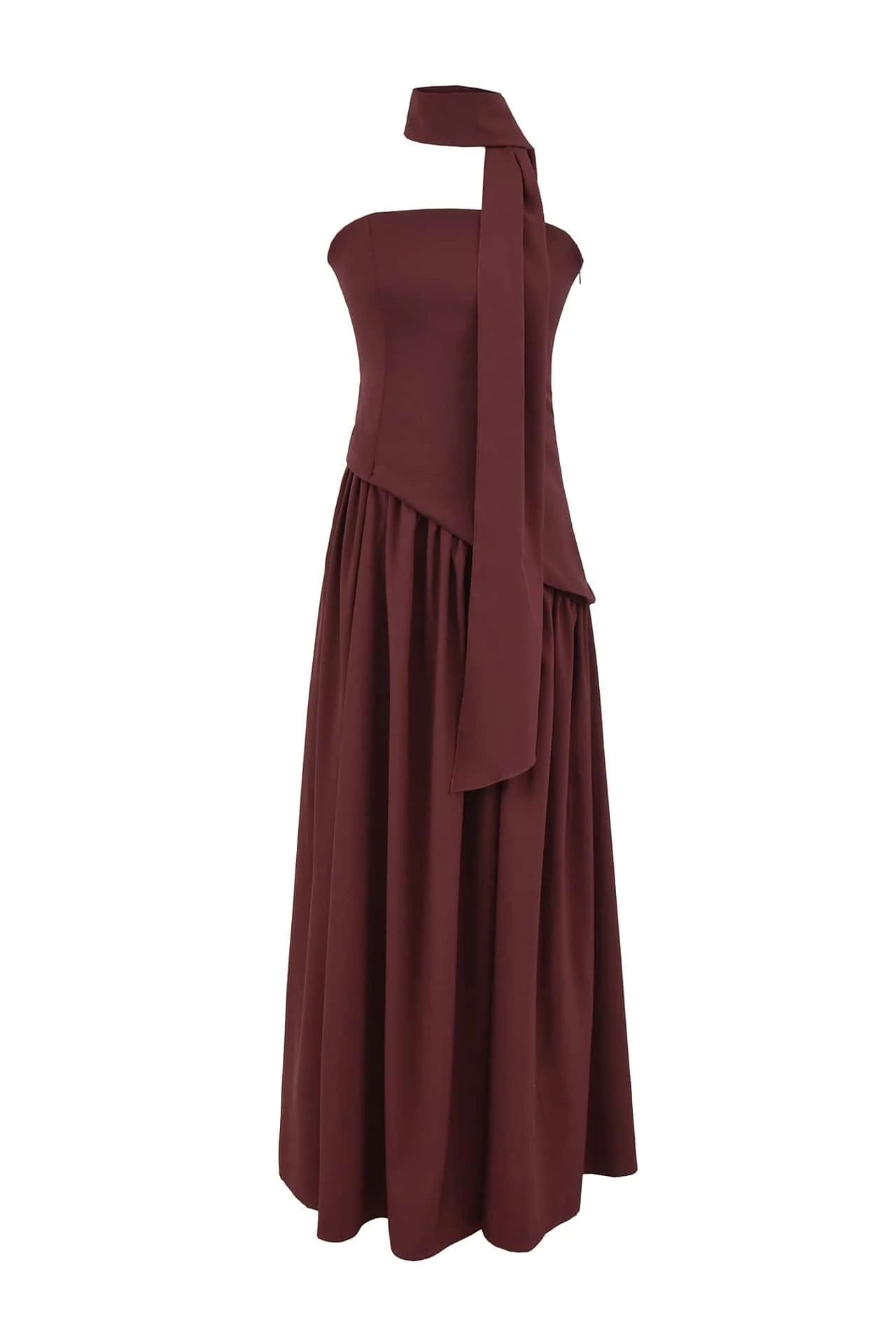 Yellow Crepe Bodice Gathered Long Dress - Image 7