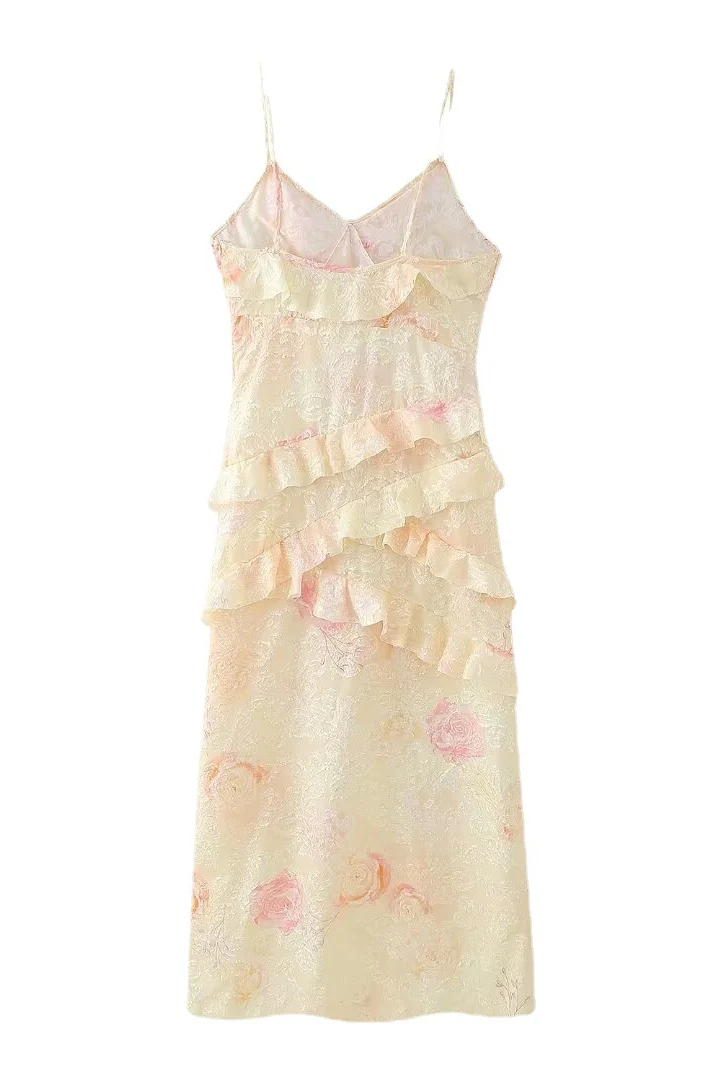 Yellow Floral Print Ruffles Long Summer Dress - Image 2