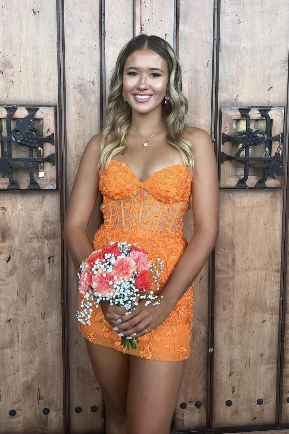 Yellow Lace Appliques Tight Mini Dress - Image 11