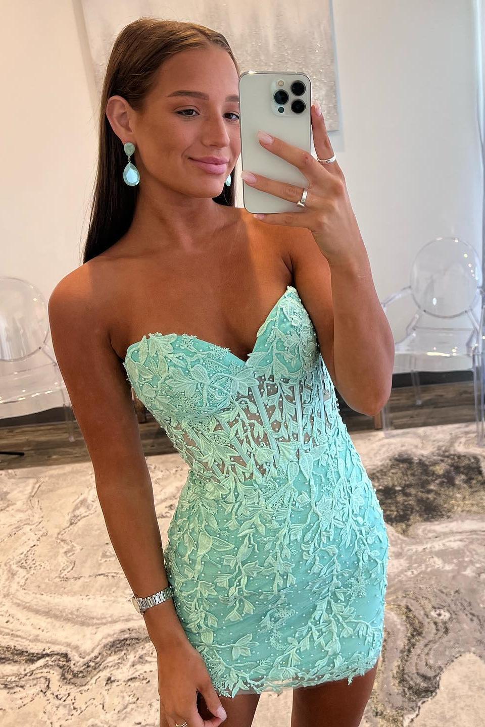 Yellow Lace Appliques Tight Mini Dress - Image 3