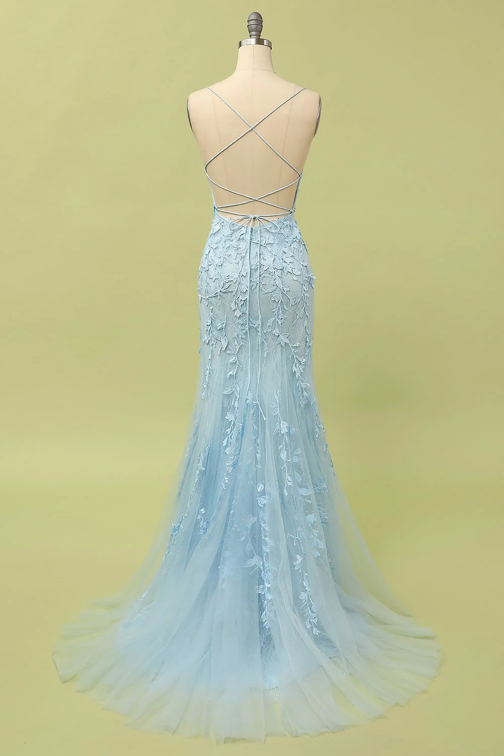 Yellow Mermaid Lace Appliques Long Formal Dress - Image 6