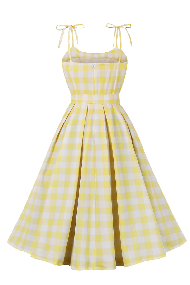 Yellow Plaid Swing Dress with Sash - Image 2