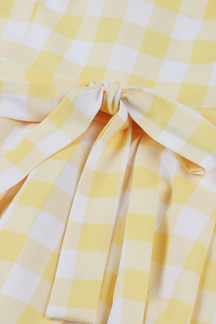 Yellow Plaid Swing Dress with Sash - Image 3