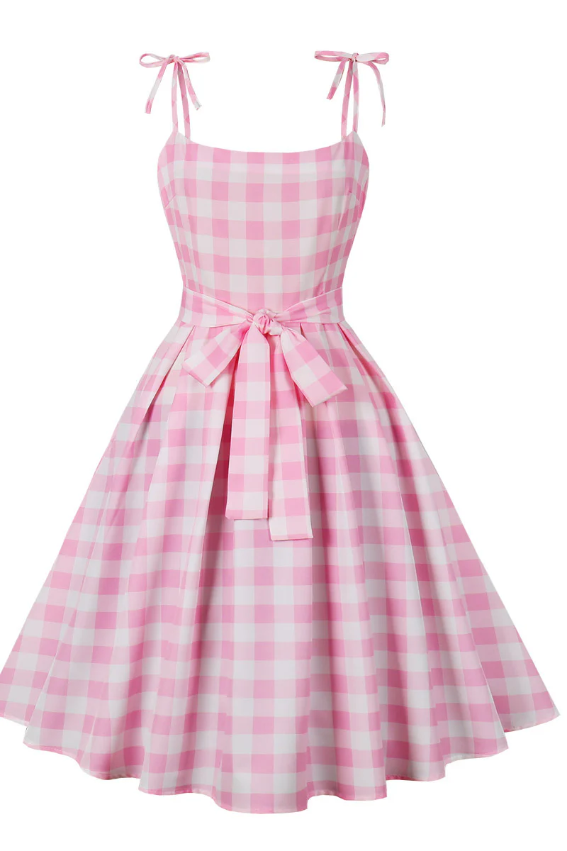 Yellow Plaid Swing Dress with Sash - Image 9