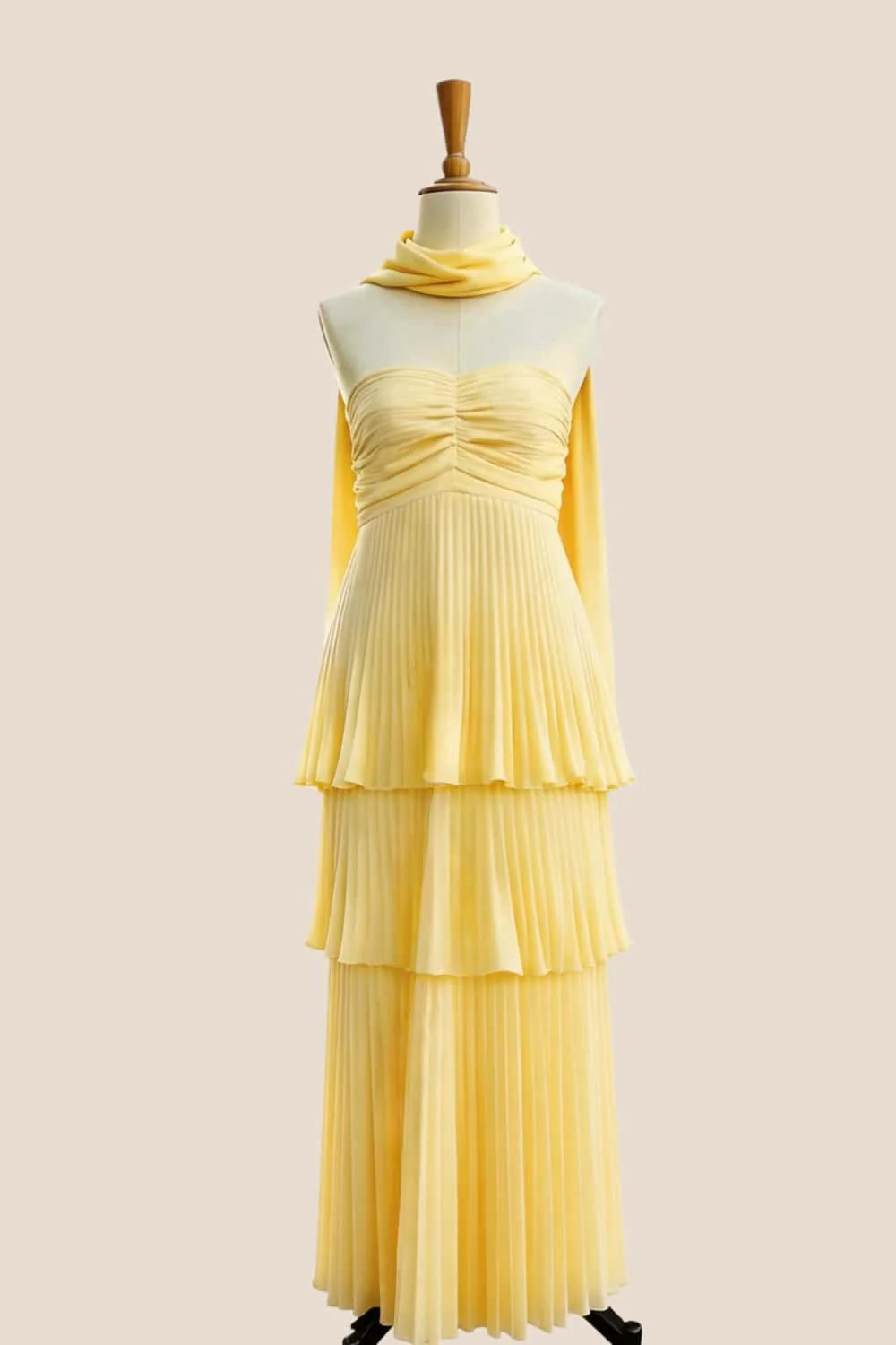 Pink Pleated Tiered Maxi Dress with Scarf - Image 5