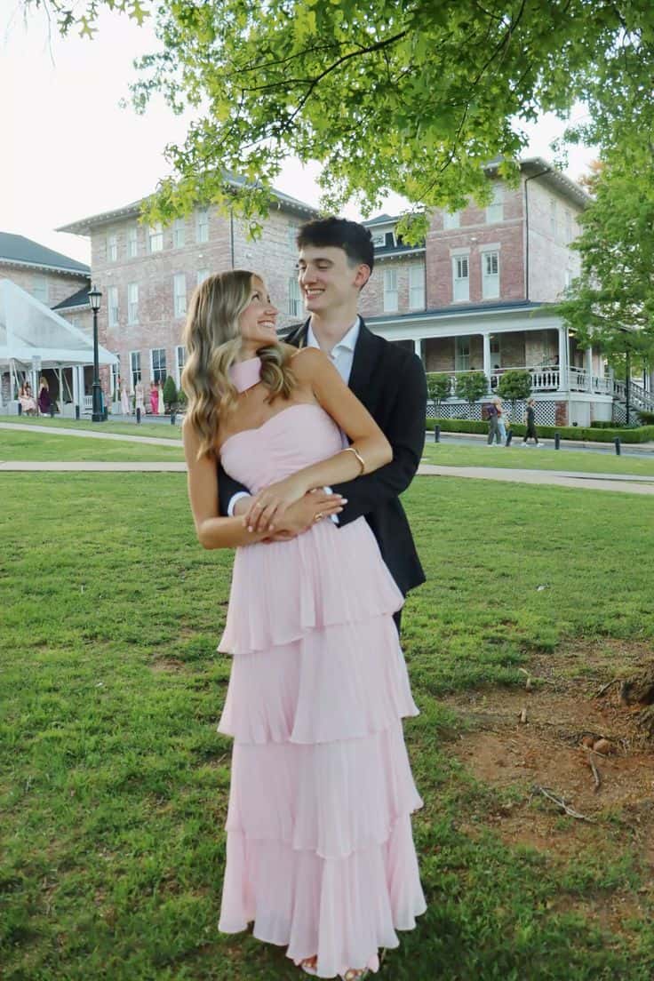 Pink Pleated Tiered Maxi Dress with Scarf - Image 3