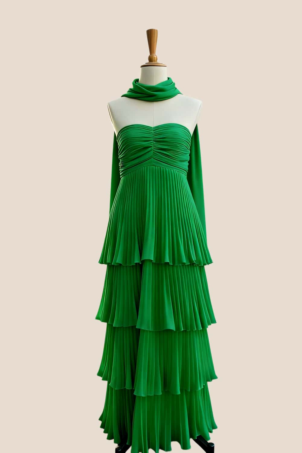 Pink Pleated Tiered Maxi Dress with Scarf - Image 8
