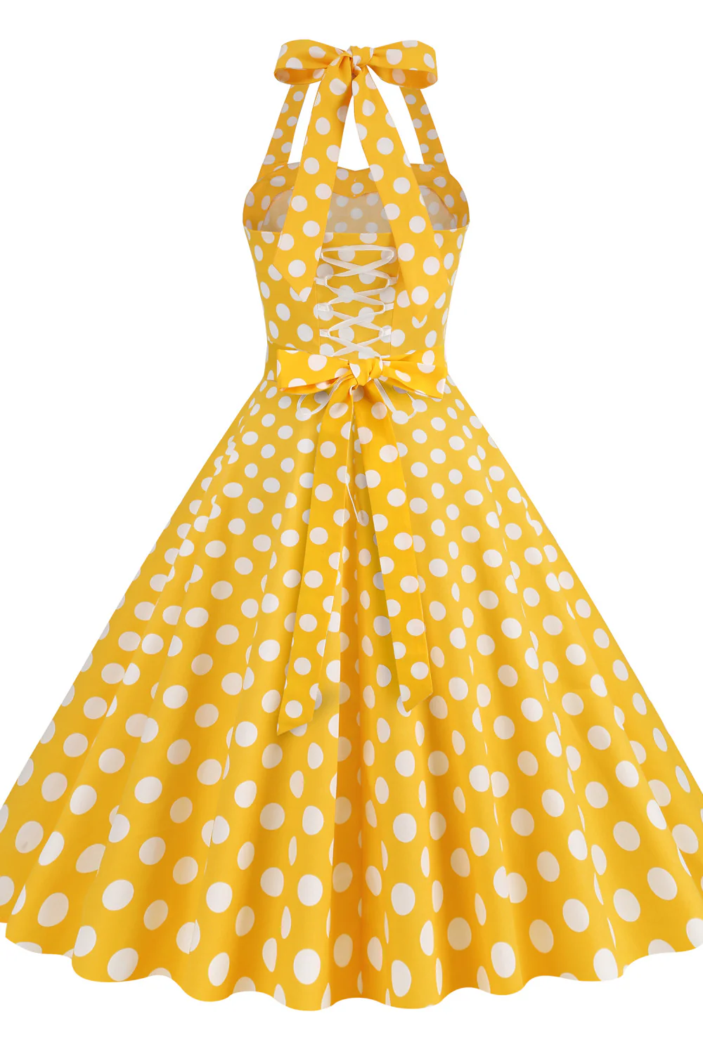 Yellow Polk Dots Halter Swing Dress - Image 3