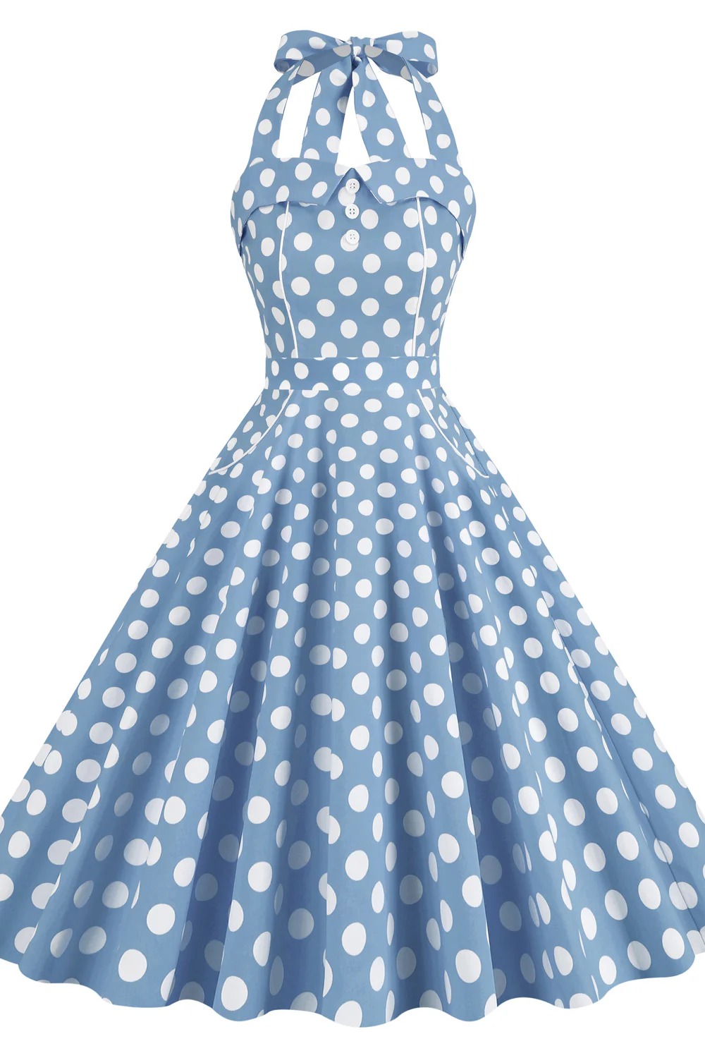 Yellow Polk Dots Halter Swing Dress - Image 5