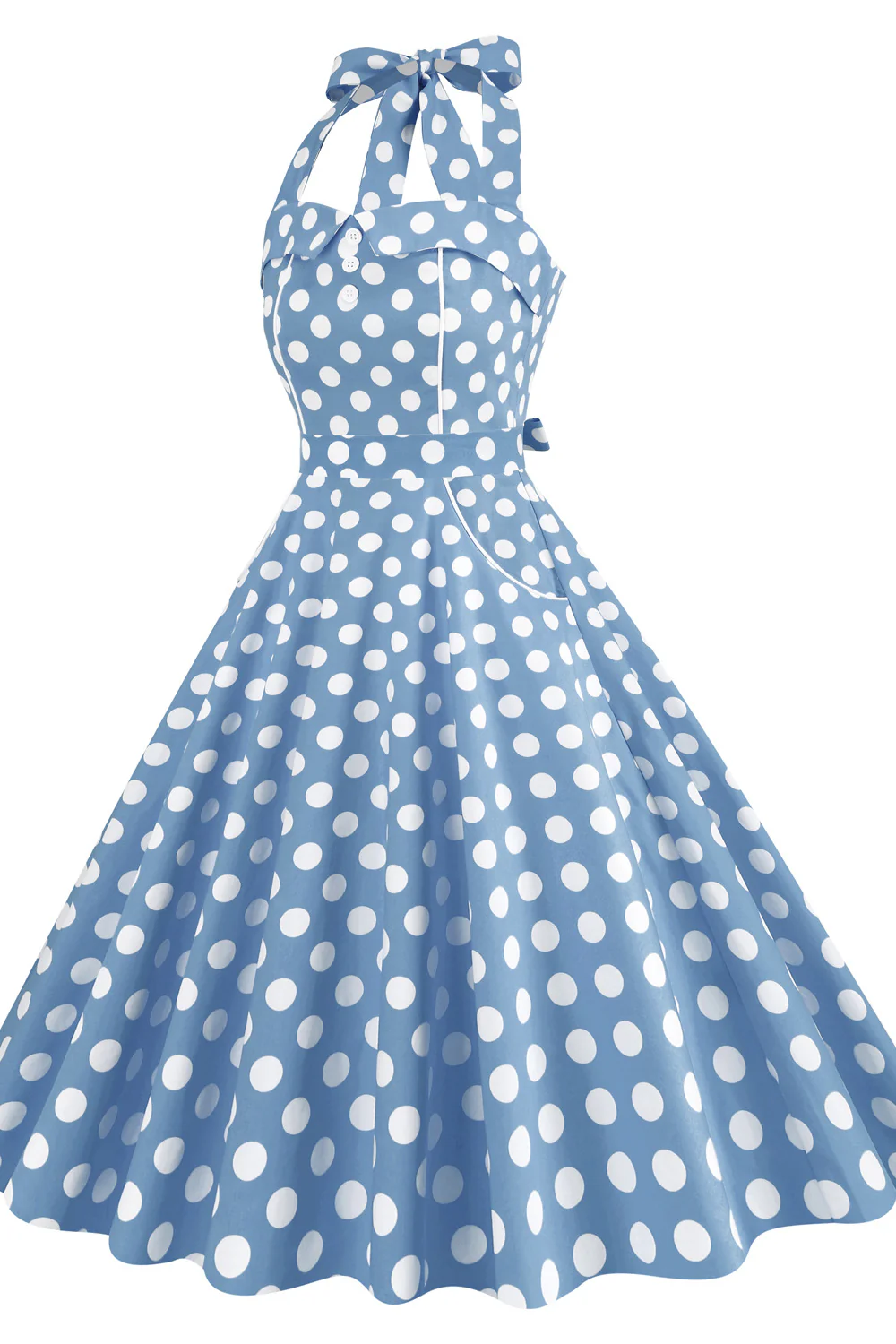 Yellow Polk Dots Halter Swing Dress - Image 6