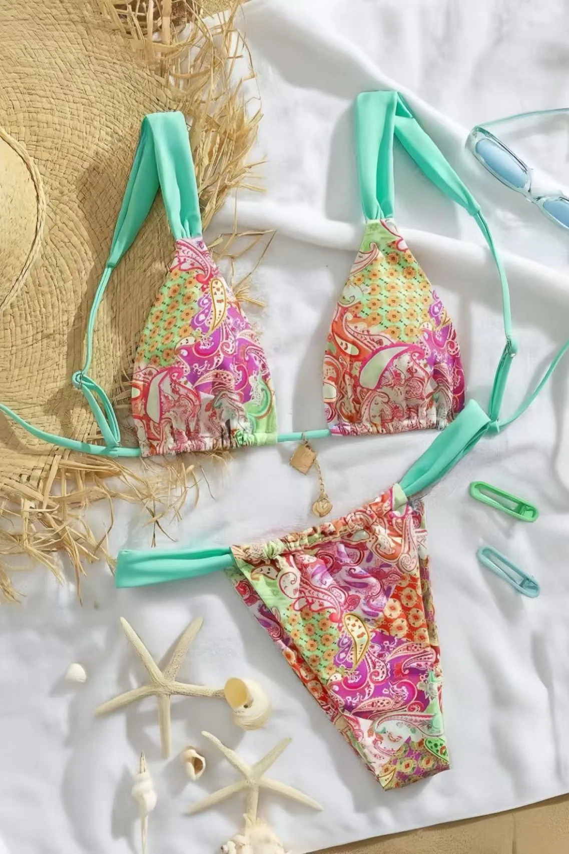 Yellow Print Straps Two-Piece Bikini Set - Image 3