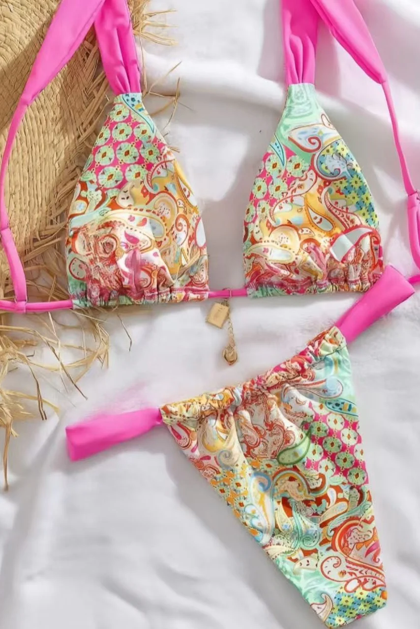 Yellow Print Straps Two-Piece Bikini Set - Image 4