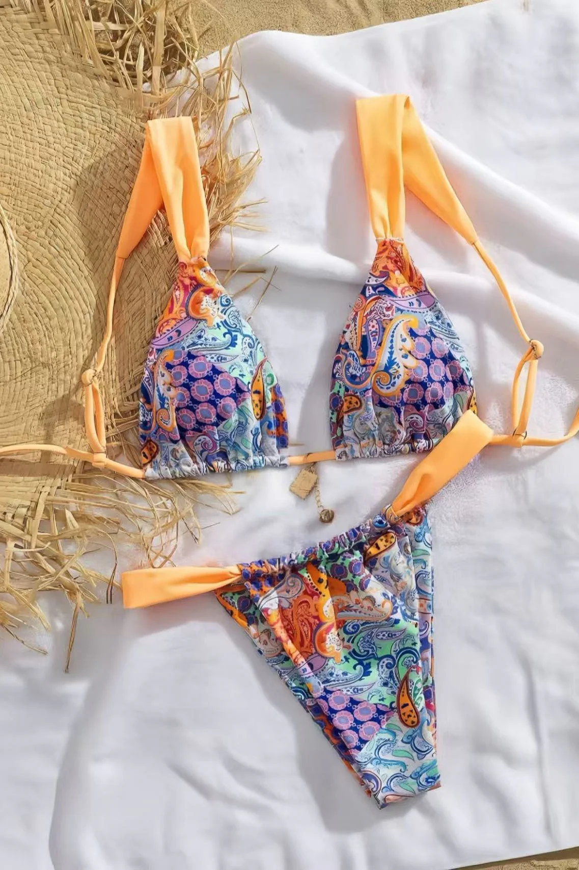 Yellow Print Straps Two-Piece Bikini Set - Image 5