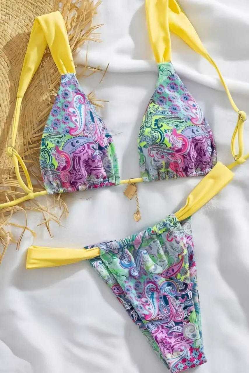 Yellow Print Straps Two-Piece Bikini Set - Image 6