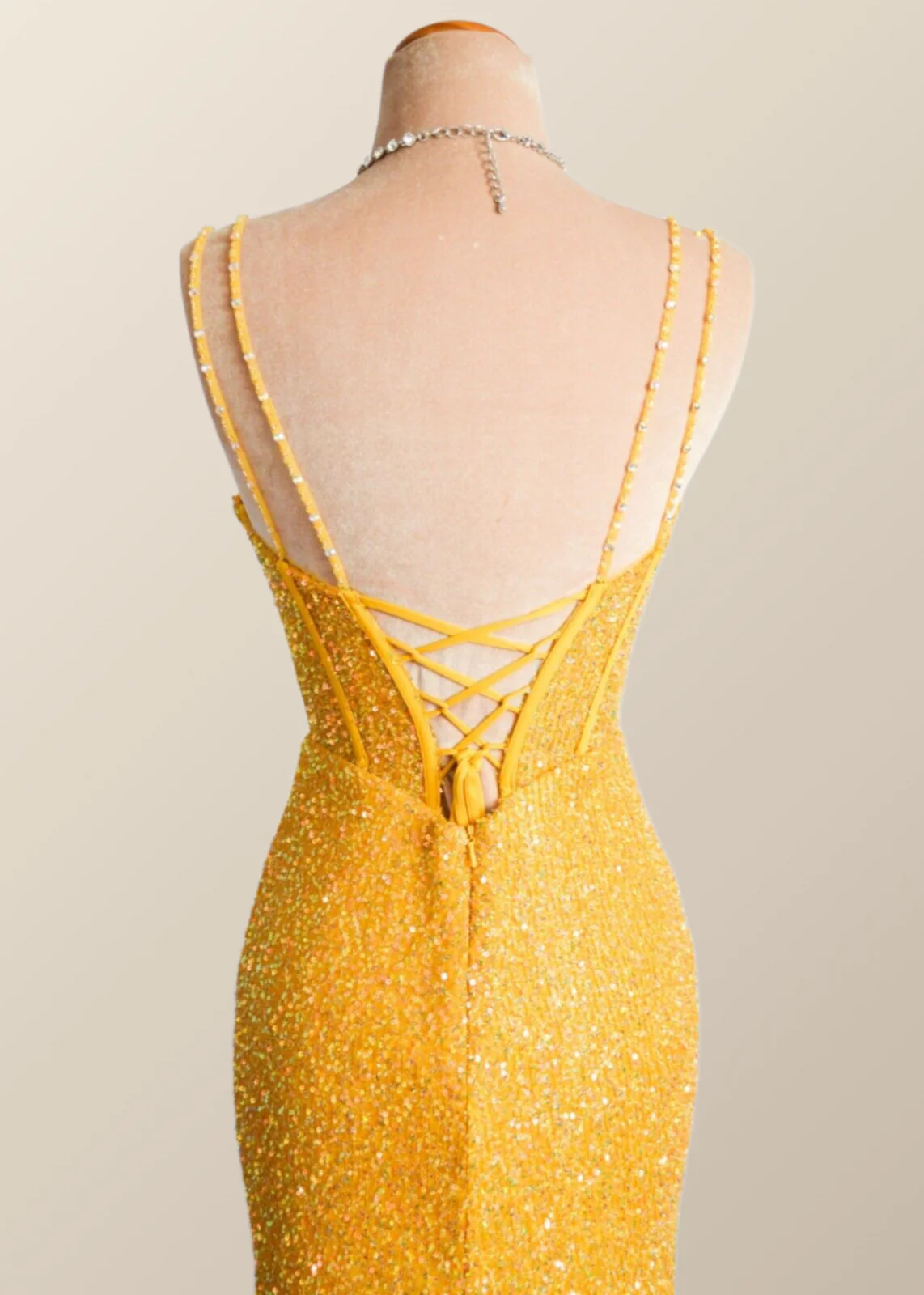 Yellow Sequin Corset Mermaid Long Party Dress - Image 5