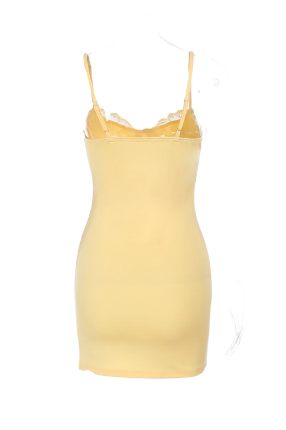 Yellow Spaghetti Strap Fitted Lace Applique Party Dress - Image 2