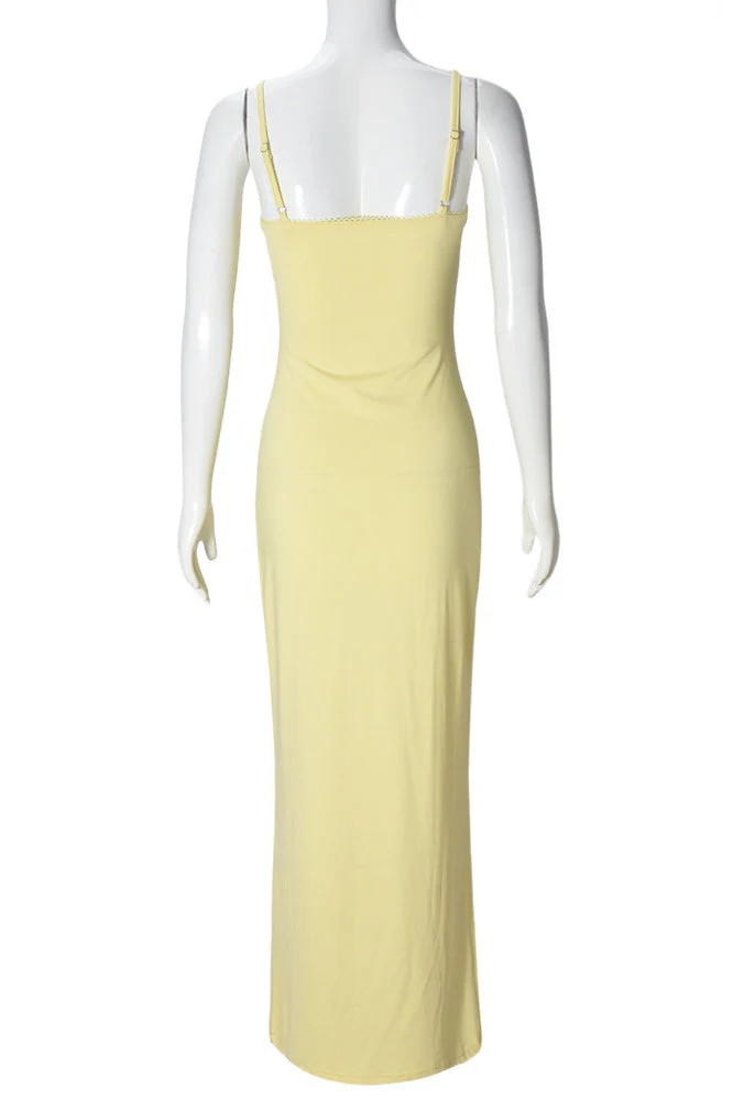 Yellow Simple Straps Fitted Long Dress - Image 2