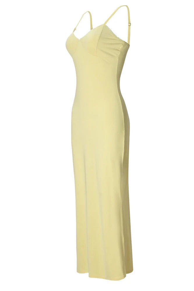 Yellow Simple Straps Fitted Long Dress - Image 3