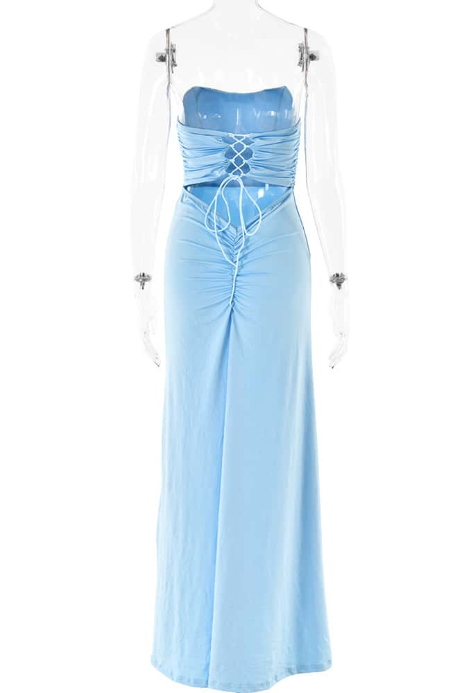 Yellow Strapless Spandex Fitted Long Dress - Image 5