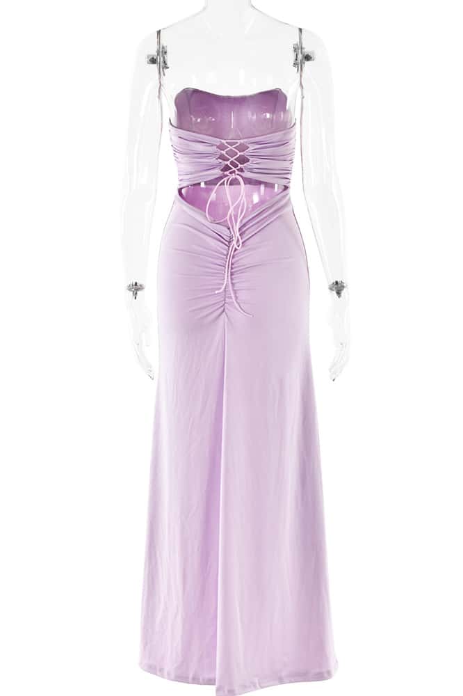 Yellow Strapless Spandex Fitted Long Dress - Image 7