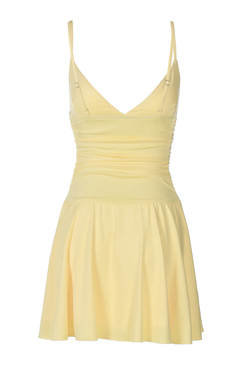 Yellow Straps V Neck A-line Short Dress - Image 2