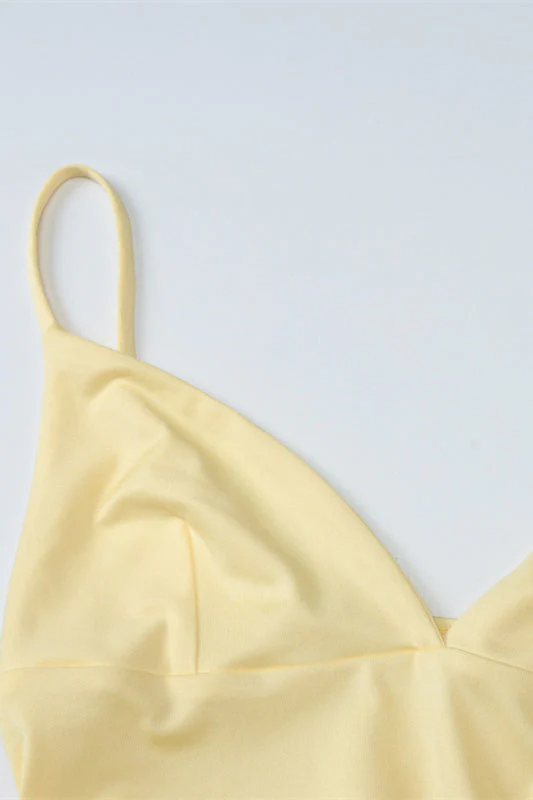 Yellow Straps V Neck A-line Short Dress - Image 3
