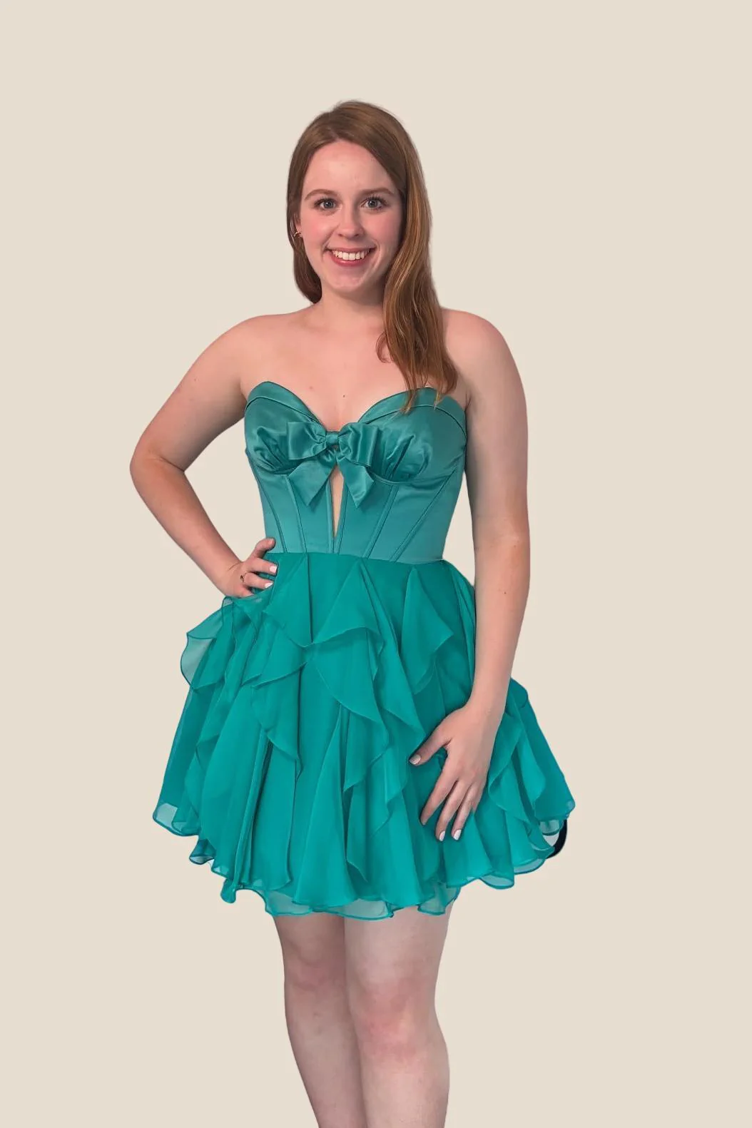Yellow Sweetheart A-line Short Chiffon Ruffle Dress - Image 6