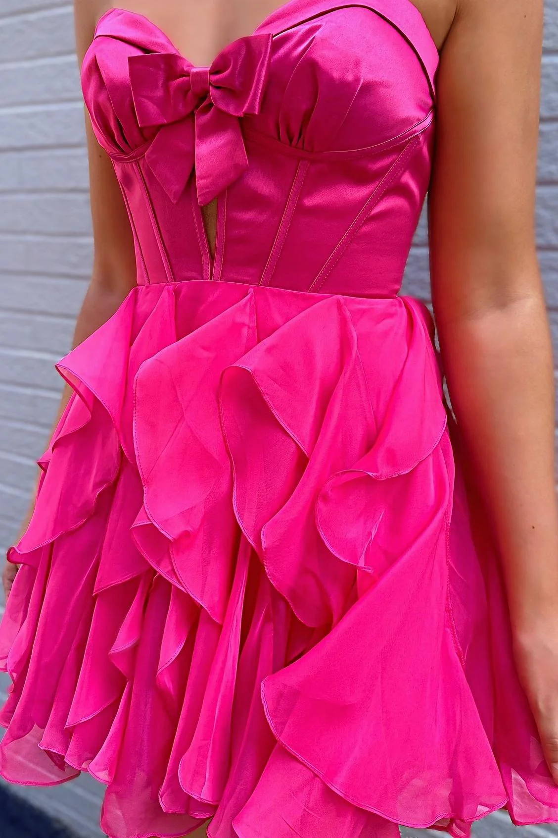 Yellow Sweetheart A-line Short Chiffon Ruffle Dress - Image 7