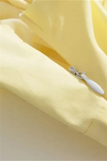 Yellow Tie Front Ruched Long Dress with Slit - Image 5