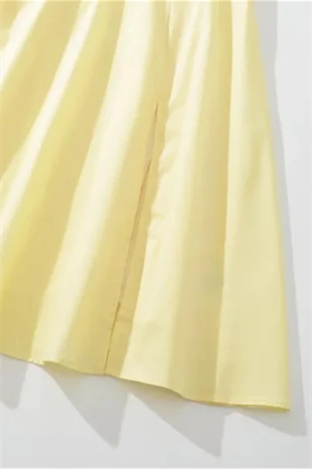 Yellow Tie Front Ruched Long Dress with Slit - Image 6
