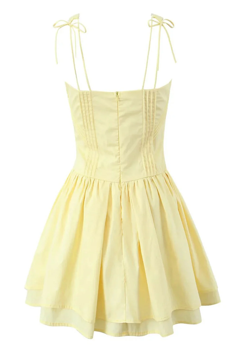 Yellow V-neck Lase-up Ruffle Party Dress - Image 2